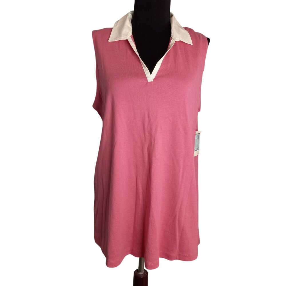 Baby And Me Size Medium M Tunic Top Maternity Sleeveless Pink White Collar NEW